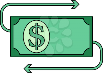 Cash Back Dollar Banknote Icon. Editable Outline With Color Fill Design. Vector Illustration.