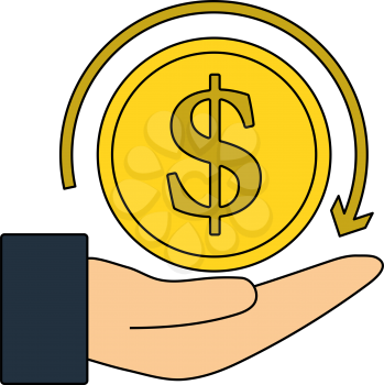 Cash Back Coin To Hand Icon. Editable Outline With Color Fill Design. Vector Illustration.