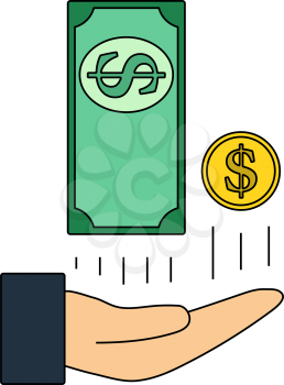 Cash Back To Hand Icon. Editable Outline With Color Fill Design. Vector Illustration.