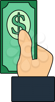 Hand Hold Dollar Banknote Icon. Editable Outline With Color Fill Design. Vector Illustration.