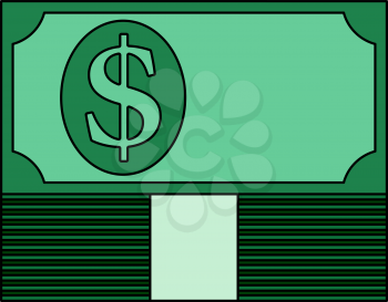 Banknote On Top Of Money Stack Icon. Editable Outline With Color Fill Design. Vector Illustration.