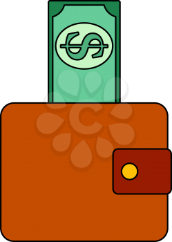 Dollar Get Out From Purse Icon. Editable Outline With Color Fill Design. Vector Illustration.