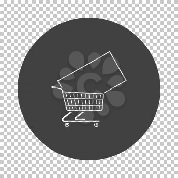 Shopping Cart With TV Icon. Subtract Stencil Design on Tranparency Grid. Vector Illustration.