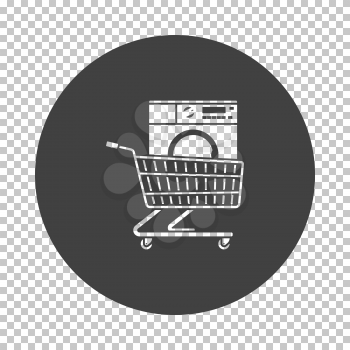 Shopping Cart With Washing Machine Icon. Subtract Stencil Design on Tranparency Grid. Vector Illustration.