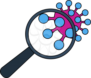 Magnifier Over Coronavirus Molecule Icon. Editable Outline With Color Fill Design. Vector Illustration.