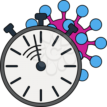 Coronavirus Molecule Under Stopwatch Icon. Editable Outline With Color Fill Design. Vector Illustration.