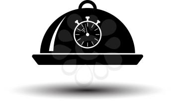 Cloche With Stopwatch Icon. Black on White Background With Shadow. Vector Illustration.
