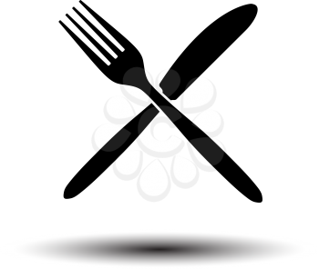 Fork And Knife Icon. Black on White Background With Shadow. Vector Illustration.