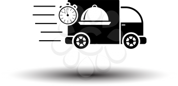 Fast Food Delivery Car Icon. Black on White Background With Shadow. Vector Illustration.