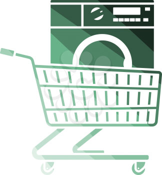 Shopping Cart With Washing Machine Icon. Flat Color Ladder Design. Vector Illustration.