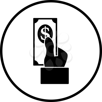 Hand Hold Dollar Banknote Icon. Thin Circle Stencil Design. Vector Illustration.