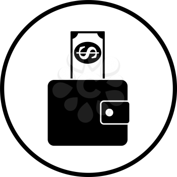 Dollar Get Out From Purse Icon. Thin Circle Stencil Design. Vector Illustration.