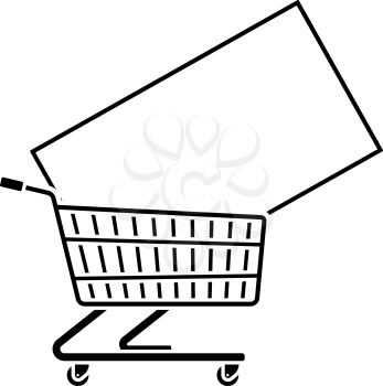 Shopping Cart With TV Icon. Black Stencil Design. Vector Illustration.