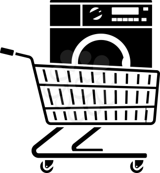 Shopping Cart With Washing Machine Icon. Black Stencil Design. Vector Illustration.