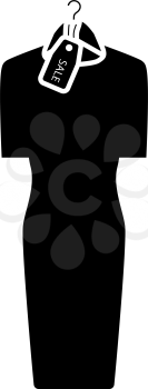Dress On Hanger With Sale Tag Icon. Black Stencil Design. Vector Illustration.