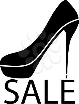 High Heel Shoe On Sale Sign Icon. Black Stencil Design. Vector Illustration.