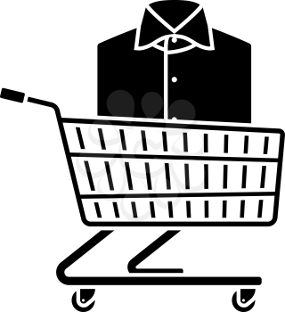 Shopping Cart With Clothes (Shirt) Icon. Black Stencil Design. Vector Illustration.