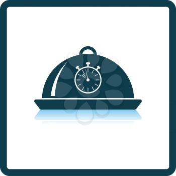 Cloche With Stopwatch Icon. Square Shadow Reflection Design. Vector Illustration.