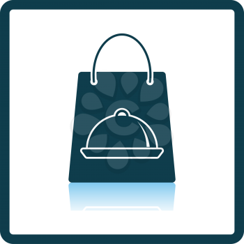 Paper Bag With Cloche Icon. Square Shadow Reflection Design. Vector Illustration.