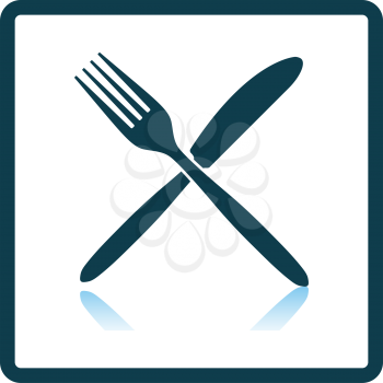 Fork And Knife Icon. Square Shadow Reflection Design. Vector Illustration.