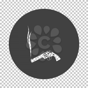 Smoking Revolver Icon. Subtract Stencil Design on Tranparency Grid. Vector Illustration.