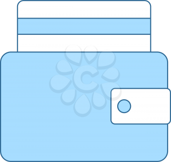 Credit Card Get Out From Purse Icon. Thin Line With Blue Fill Design. Vector Illustration.