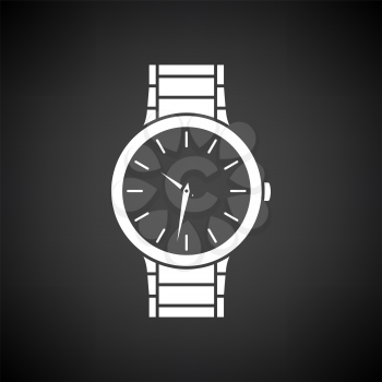 Business Woman Watch Icon. White on Black Background. Vector Illustration.
