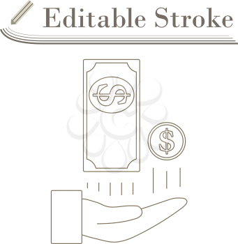 Cash Back To Hand Icon. Editable Stroke Simple Design. Vector Illustration.