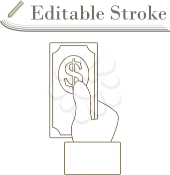 Hand Hold Dollar Banknote Icon. Editable Stroke Simple Design. Vector Illustration.