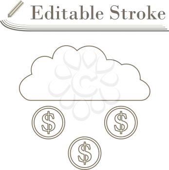 Coins Falling From Cloud Icon. Editable Stroke Simple Design. Vector Illustration.