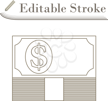 Banknote On Top Of Money Stack Icon. Editable Stroke Simple Design. Vector Illustration.