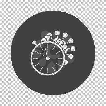 Coronavirus Molecule Under Stopwatch Icon. Subtract Stencil Design on Tranparency Grid. Vector Illustration.