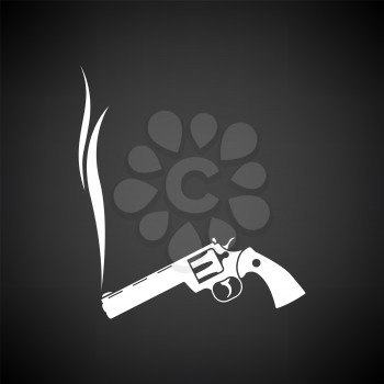 Smoking Revolver Icon. White on Black Background. Vector Illustration.