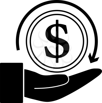 Cash Back Coin To Hand Icon. Black Stencil Design. Vector Illustration.