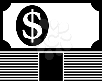 Banknote On Top Of Money Stack Icon. Black Stencil Design. Vector Illustration.