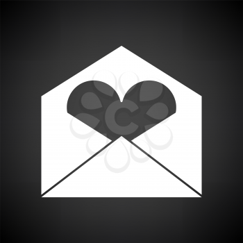 Valentine Envelop With Heart Icon. White on Black Background. Vector Illustration.