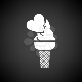 Valentine Icecream With Heart Icon. White on Black Background. Vector Illustration.