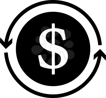 Cash Back Coin Icon. Black Glyph Design. Vector Illustration.