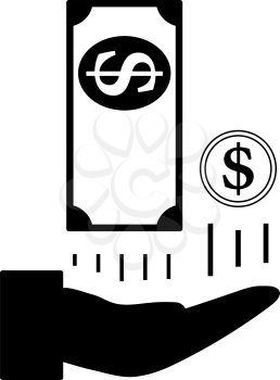 Cash Back To Hand Icon. Black Glyph Design. Vector Illustration.