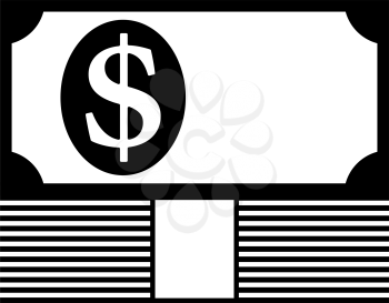 Banknote On Top Of Money Stack Icon. Black Glyph Design. Vector Illustration.