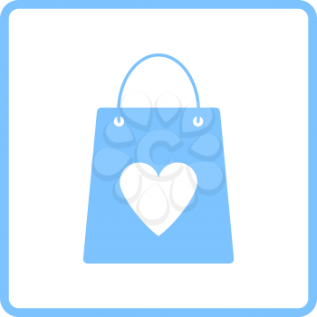 Shopping Bag With Heart Icon. Blue Frame Design. Vector Illustration.