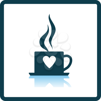 Valentine Day Coffee Icon. Square Shadow Reflection Design. Vector Illustration.