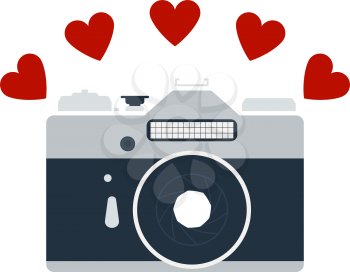 Camera With Hearts Icon. Flat Color Design. Vector Illustration.