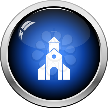 Church Icon. Glossy Button Design. Vector Illustration.
