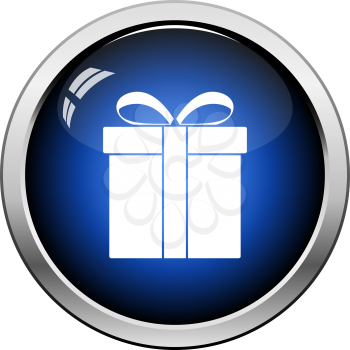 Gift Box Icon. Glossy Button Design. Vector Illustration.