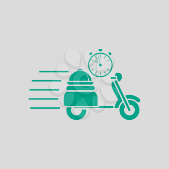 Restaurant Scooter Delivery Icon. Green on Gray Background. Vector Illustration.