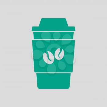 Outdoor Paper Cofee Cup Icon. Green on Gray Background. Vector Illustration.
