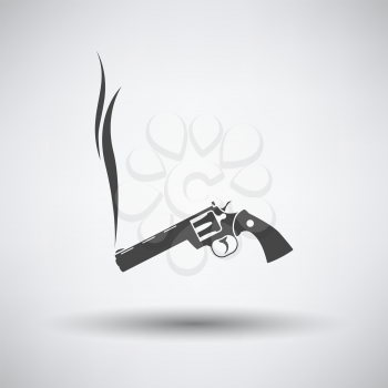 Smoking Revolver Icon. Dark Gray on Gray Background With Round Shadow. Vector Illustration.