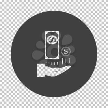 Cash Back To Hand Icon. Subtract Stencil Design on Tranparency Grid. Vector Illustration.