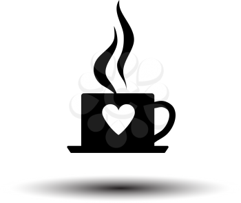 Valentine Day Coffee Icon. Black on White Background With Shadow. Vector Illustration.